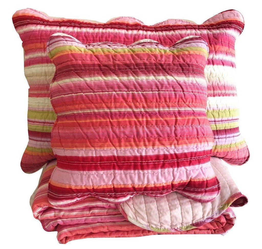 DaDa Bedding Multi-Red Pink Boho Summer Stripes Scalloped Lightweight Coverlet Bedspread Set (DXJ101824) DaDalogy Bedding Collection