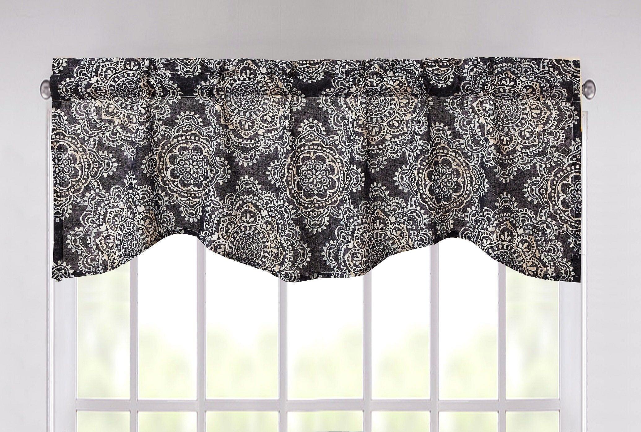 DaDa Bedding Navy Blue Bohemian Elegance Medallions Floral Window Curtain Valance - 18" x 52" (JHW-660) DaDalogy Bedding Collection