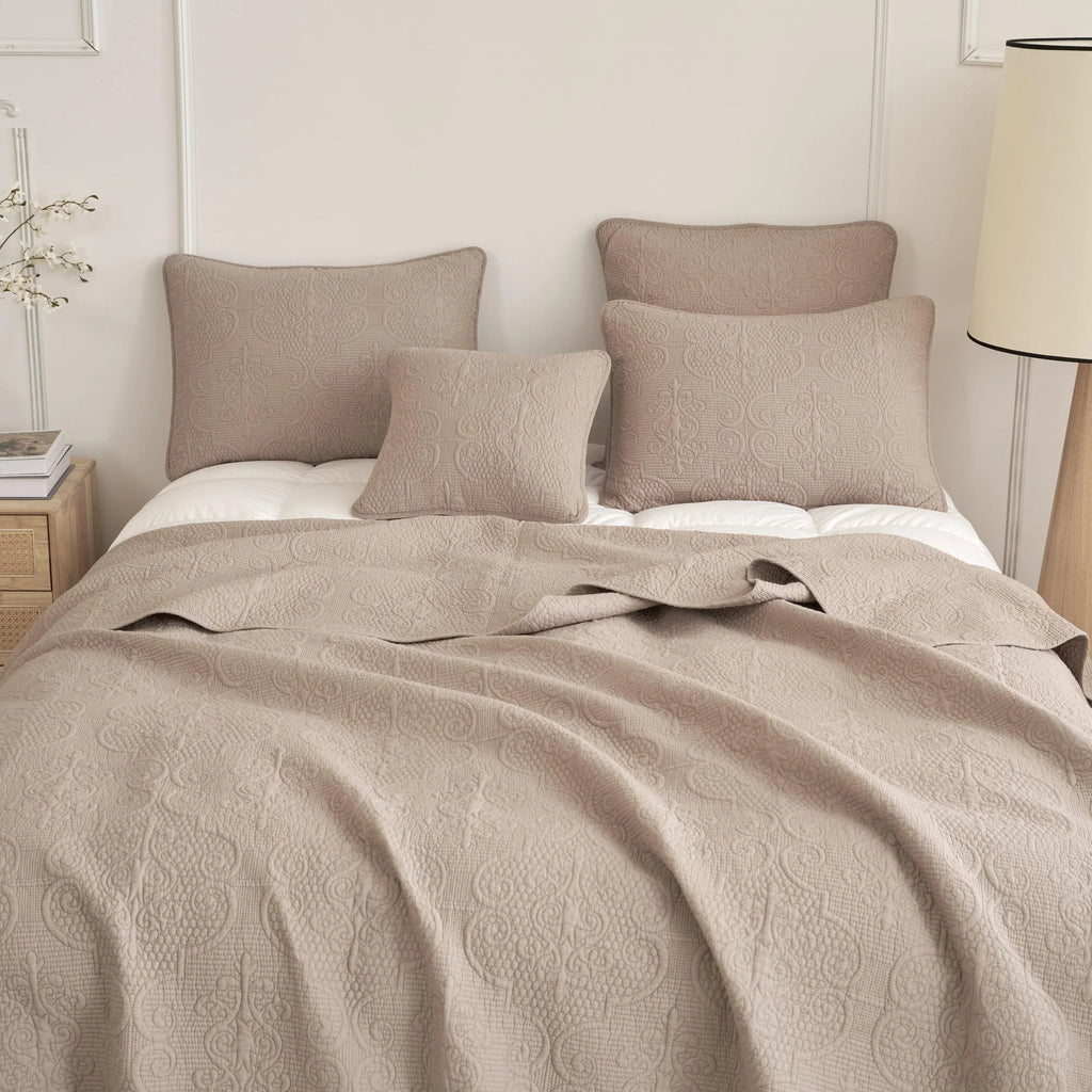 DaDa Bedding Neutral Taupe Beige Sandy Elegant Matelasse Cotton Quilted Bedspread Set (JHW-585) DaDalogy Bedding Collection