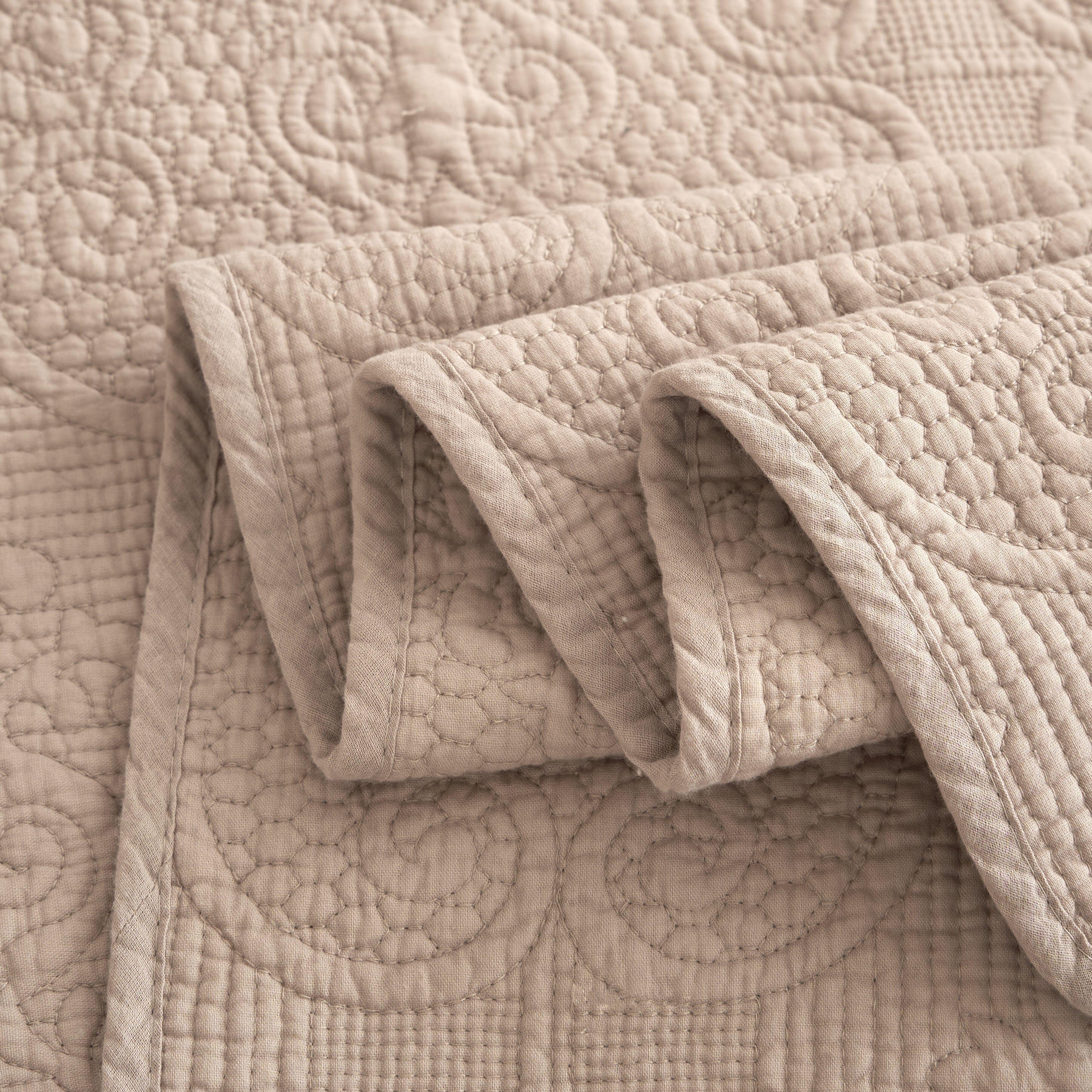 DaDa Bedding Neutral Taupe Beige Sandy Elegant Matelasse Cotton Quilted Bedspread Set (JHW-585) DaDalogy Bedding Collection