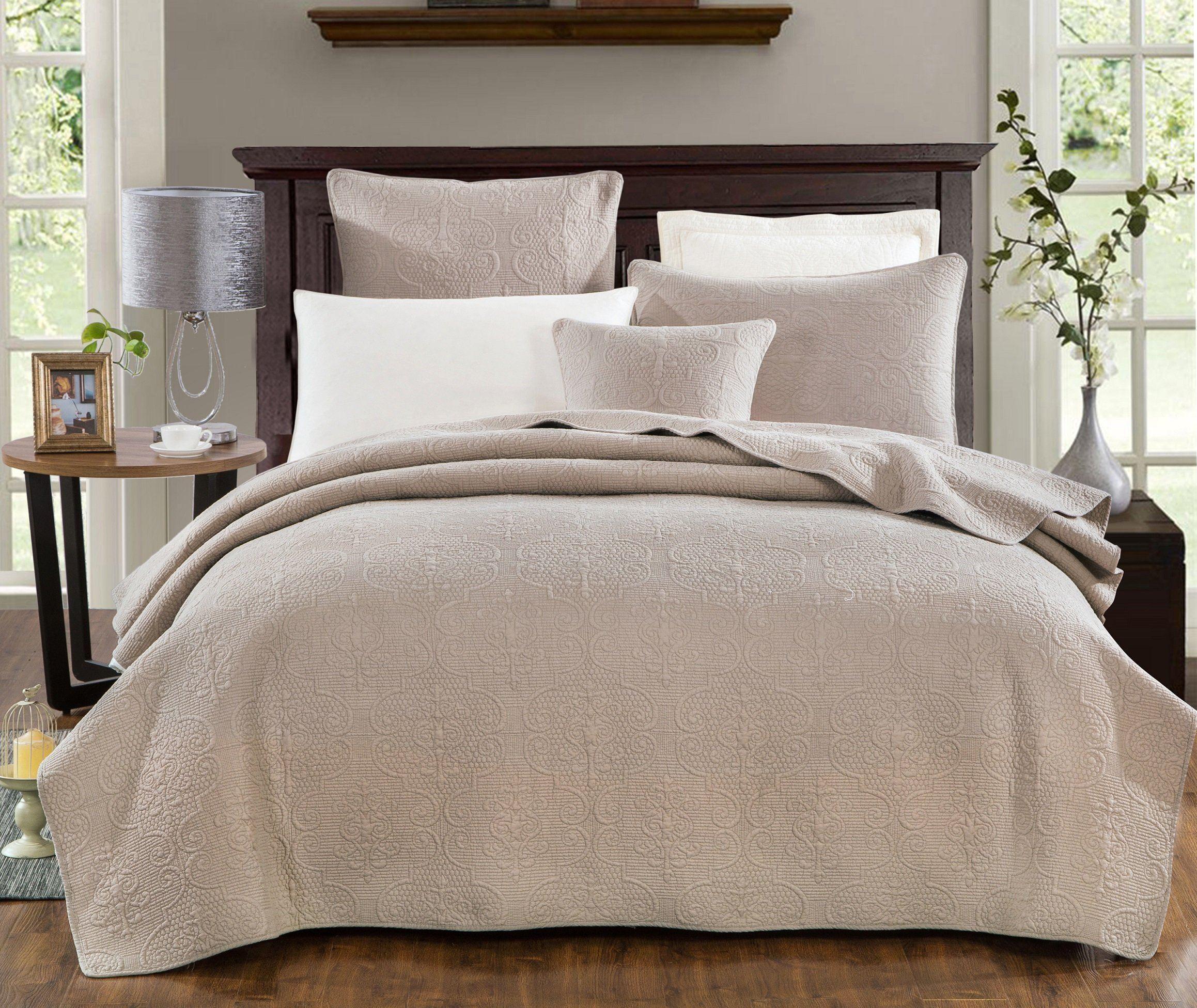 DaDa Bedding Neutral Taupe Beige Sandy Elegant Matelasse Cotton Quilted Bedspread Set (JHW-585) DaDalogy Bedding Collection