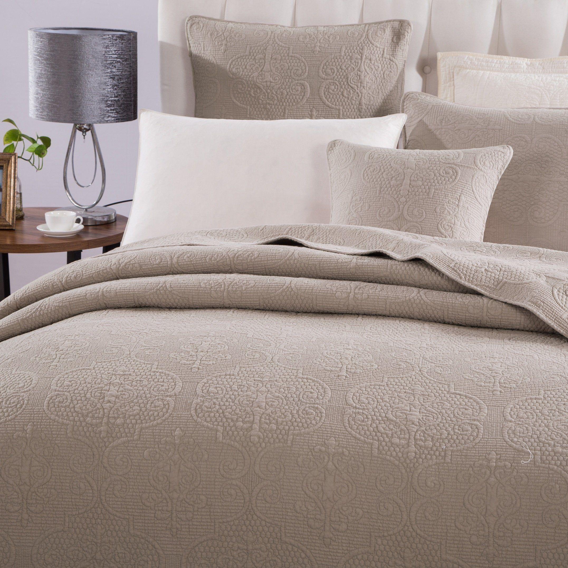 DaDa Bedding Neutral Taupe Beige Sandy Elegant Matelasse Cotton Quilted Bedspread Set (JHW-585) DaDalogy Bedding Collection