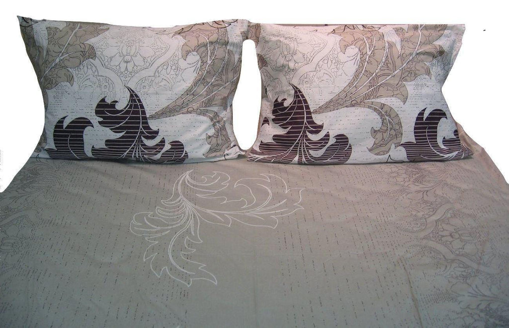 DaDa Bedding Paisley Grey Floral Leaves Fitted Sheet & Pillow Cases Set (FTS8197) DaDalogy Bedding Collection
