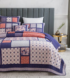 DaDa Bedding Peachy Pink Floral Blossoms Plum Purple Patchwork Quilted Bedspread Set - Designed in USA (JHW877) DaDalogy Bedding Collection