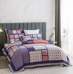 DaDa Bedding Peachy Pink Floral Blossoms Plum Purple Patchwork Quilted Bedspread Set - Designed in USA (JHW877) DaDalogy Bedding Collection