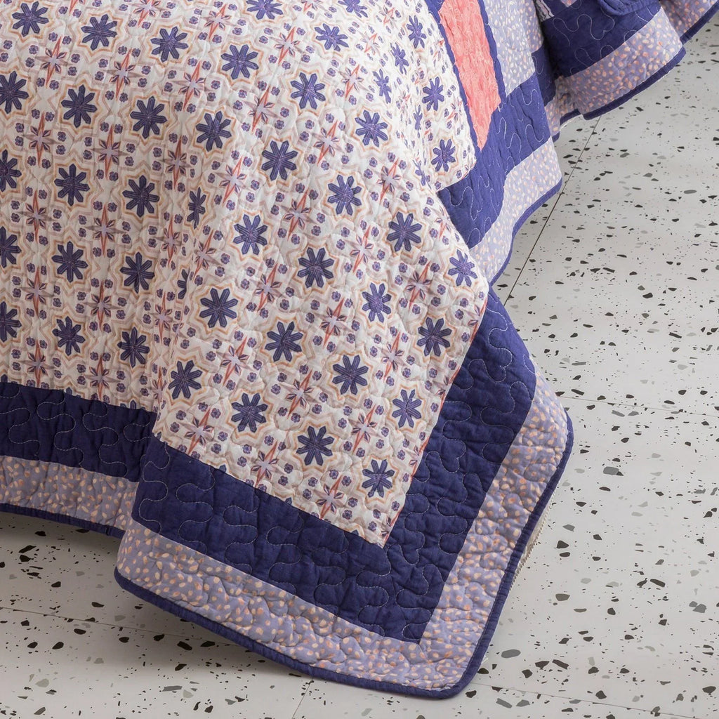 DaDa Bedding Peachy Pink Floral Blossoms Plum Purple Patchwork Quilted Bedspread Set - Designed in USA (JHW877) DaDalogy Bedding Collection
