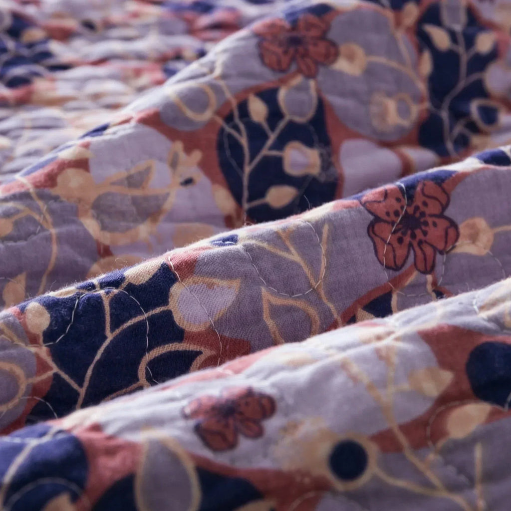 DaDa Bedding Peachy Pink Floral Blossoms Plum Purple Patchwork Quilted Bedspread Set - Designed in USA (JHW877) DaDalogy Bedding Collection
