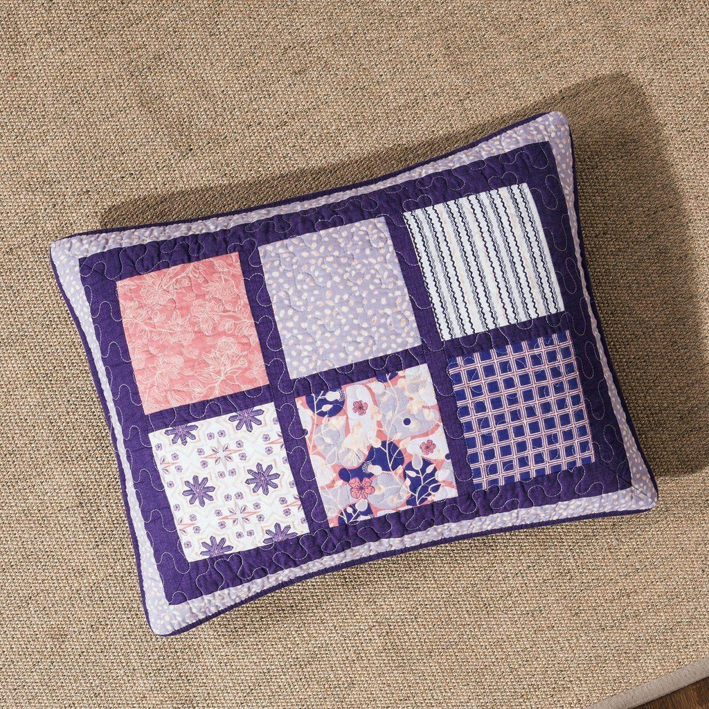 DaDa Bedding Peachy Pink Floral Blossoms Plum Purple Patchwork Quilted Bedspread Set - Designed in USA (JHW877) DaDalogy Bedding Collection