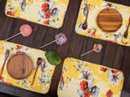 DaDa Bedding Radiant Sunshine Yellow Floral Dining Table Placemats - Set of 4-Pieces Quilted Hummingbirds Farmhouse Red Flowers - 13 x 19 DaDalogy Bedding Collection