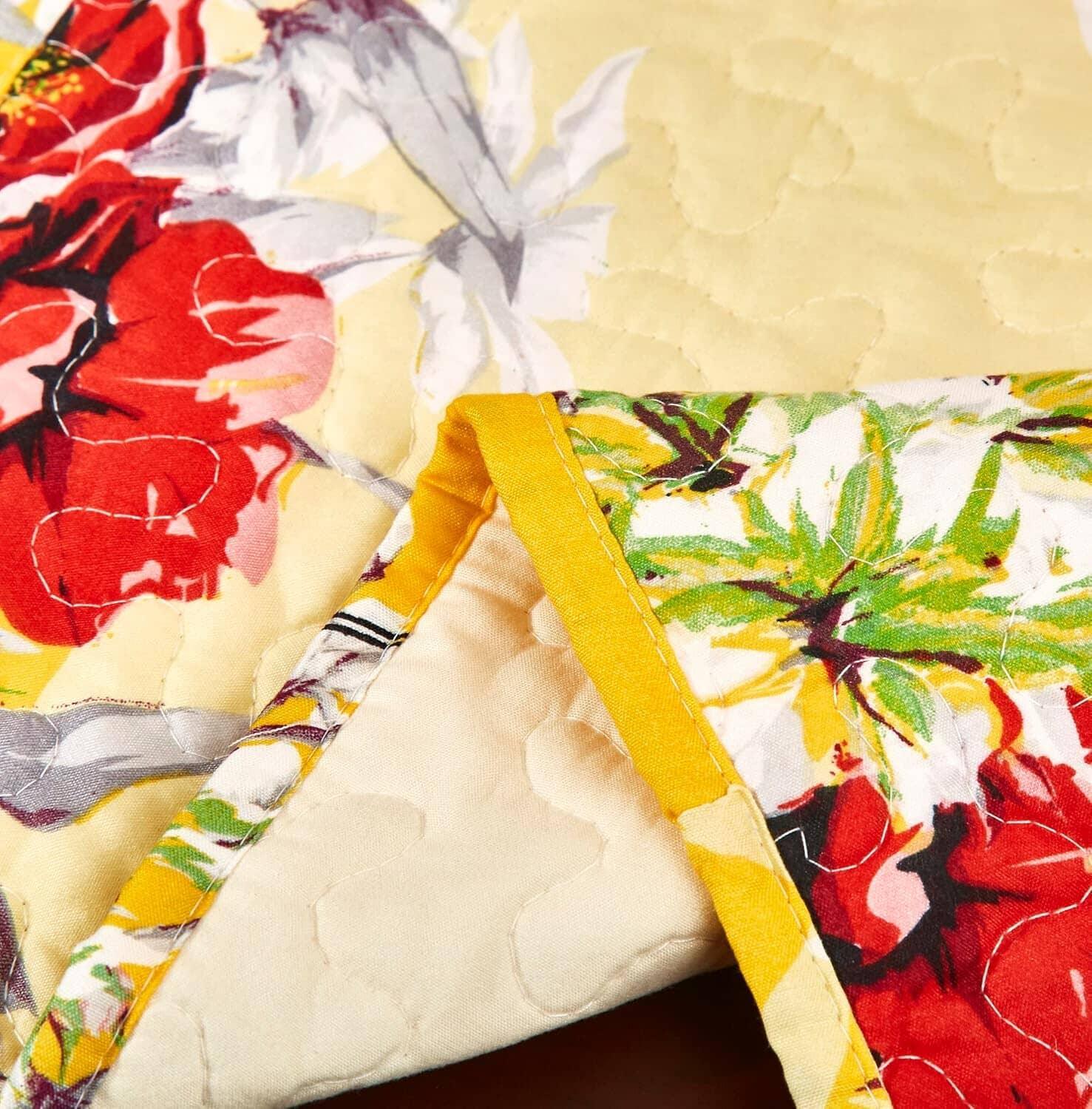 DaDa Bedding Radiant Sunshine Yellow Floral Dining Table Placemats - Set of 4-Pieces Quilted Hummingbirds Farmhouse Red Flowers - 13 x 19 DaDalogy Bedding Collection