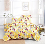 DaDa Bedding Radiant Sunshine Yellow Hummingbirds Floral Scalloped Bedspread Set (JHW-925) DaDalogy Bedding Collection