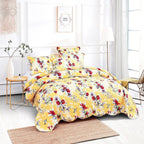 DaDa Bedding Radiant Sunshine Yellow Hummingbirds Floral Scalloped Bedspread Set (JHW-925) DaDalogy Bedding Collection