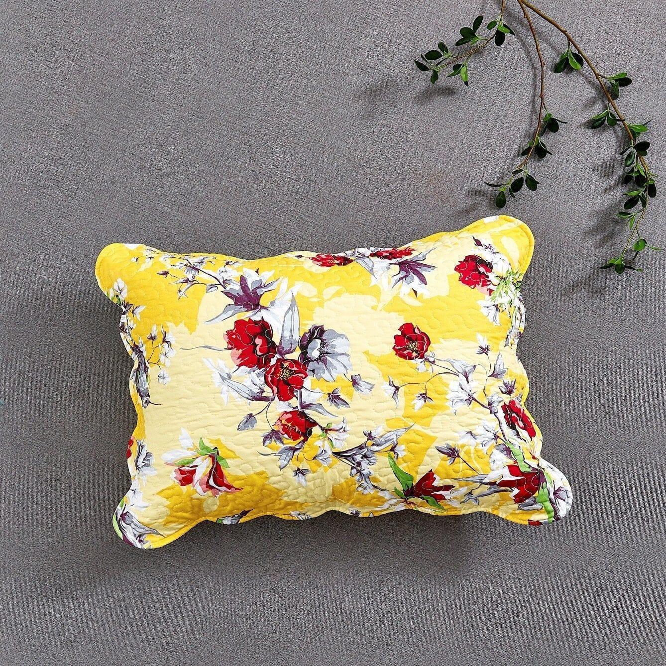 DaDa Bedding Radiant Sunshine Yellow Hummingbirds Floral Scalloped Bedspread Set (JHW-925) DaDalogy Bedding Collection
