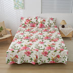 DaDa Bedding Romantic Roses Floral Bed Skirt - Matching Pink & White Ruffled Dust Ruffle for Quilted Coverlet Set - Lightweight & Breathable Polyester Bedskirt DaDalogy Bedding Collection
