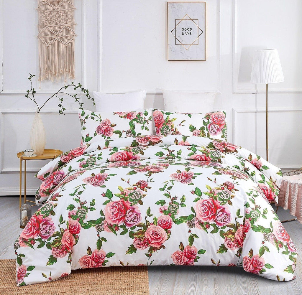 DaDa Bedding Romantic Roses Lovely Spring Pink Floral Duvet Cover Set w/ Pillow Cases (JHW-879) DaDalogy Bedding Collection