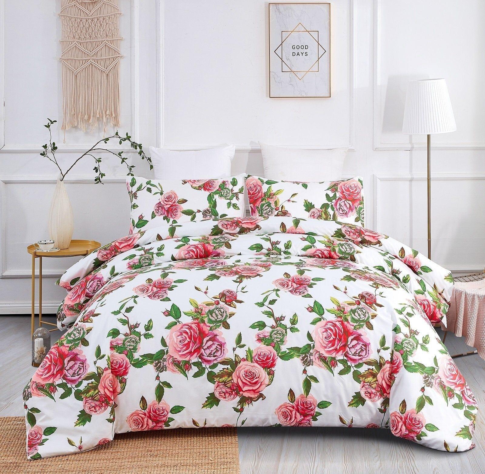DaDa Bedding Romantic Roses Lovely Spring Pink Floral Duvet Cover Set w/ Pillow Cases (JHW-879) DaDalogy Bedding Collection