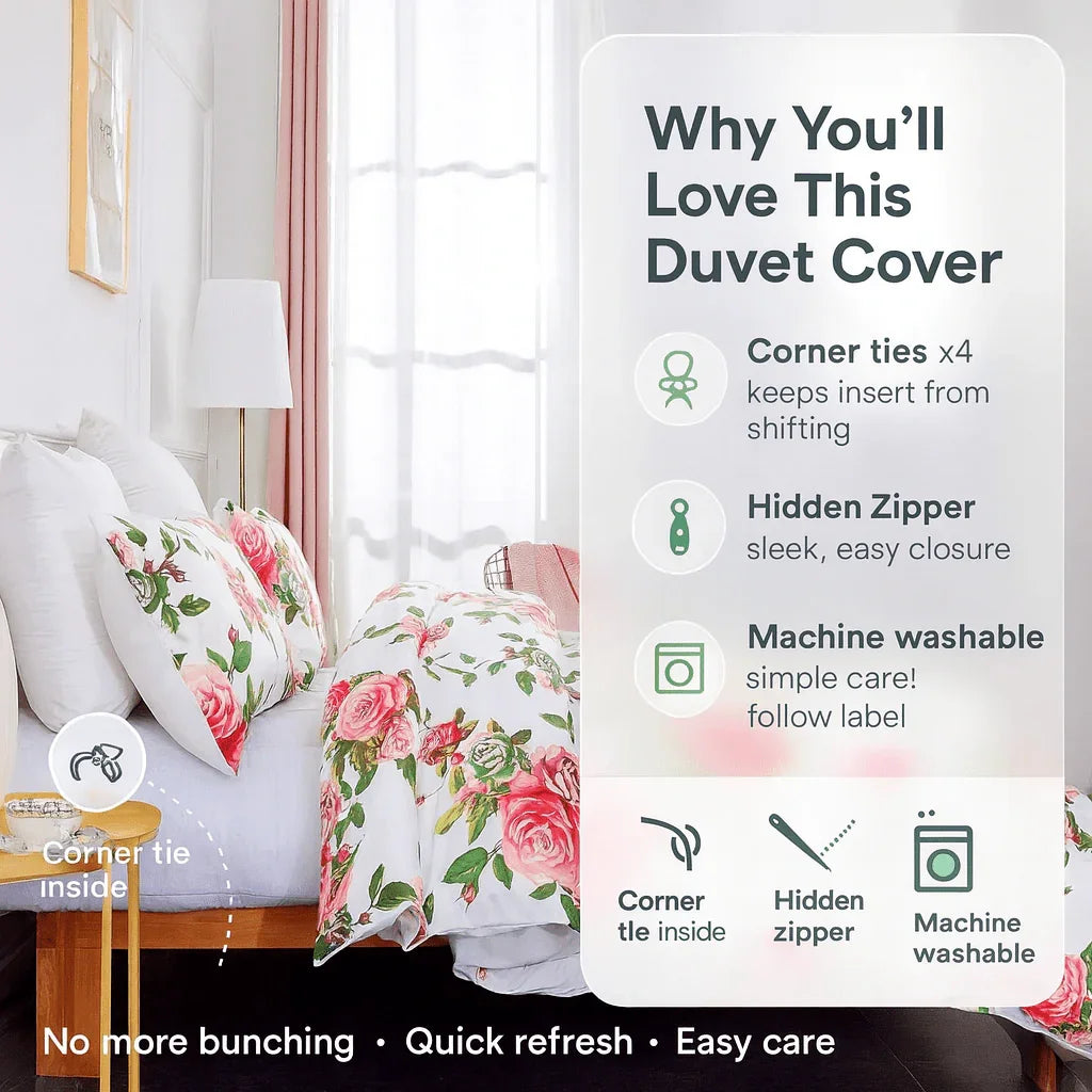 DaDa Bedding Romantic Roses Lovely Spring Pink Floral Duvet Cover Set w/ Pillow Cases (JHW-879) DaDalogy Bedding Collection