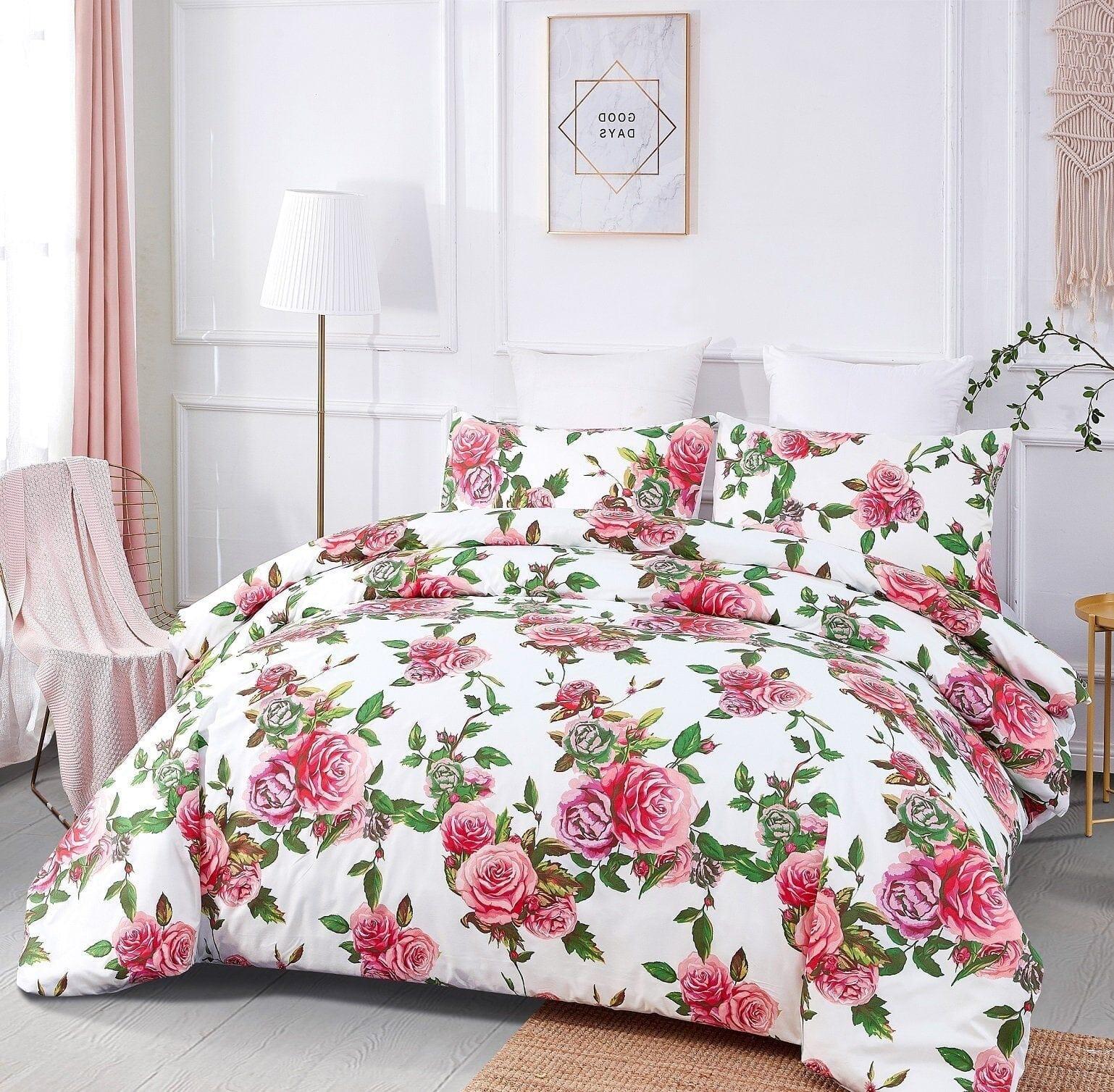 DaDa Bedding Romantic Roses Lovely Spring Pink Floral Duvet Cover Set w/ Pillow Cases (JHW-879) DaDalogy Bedding Collection