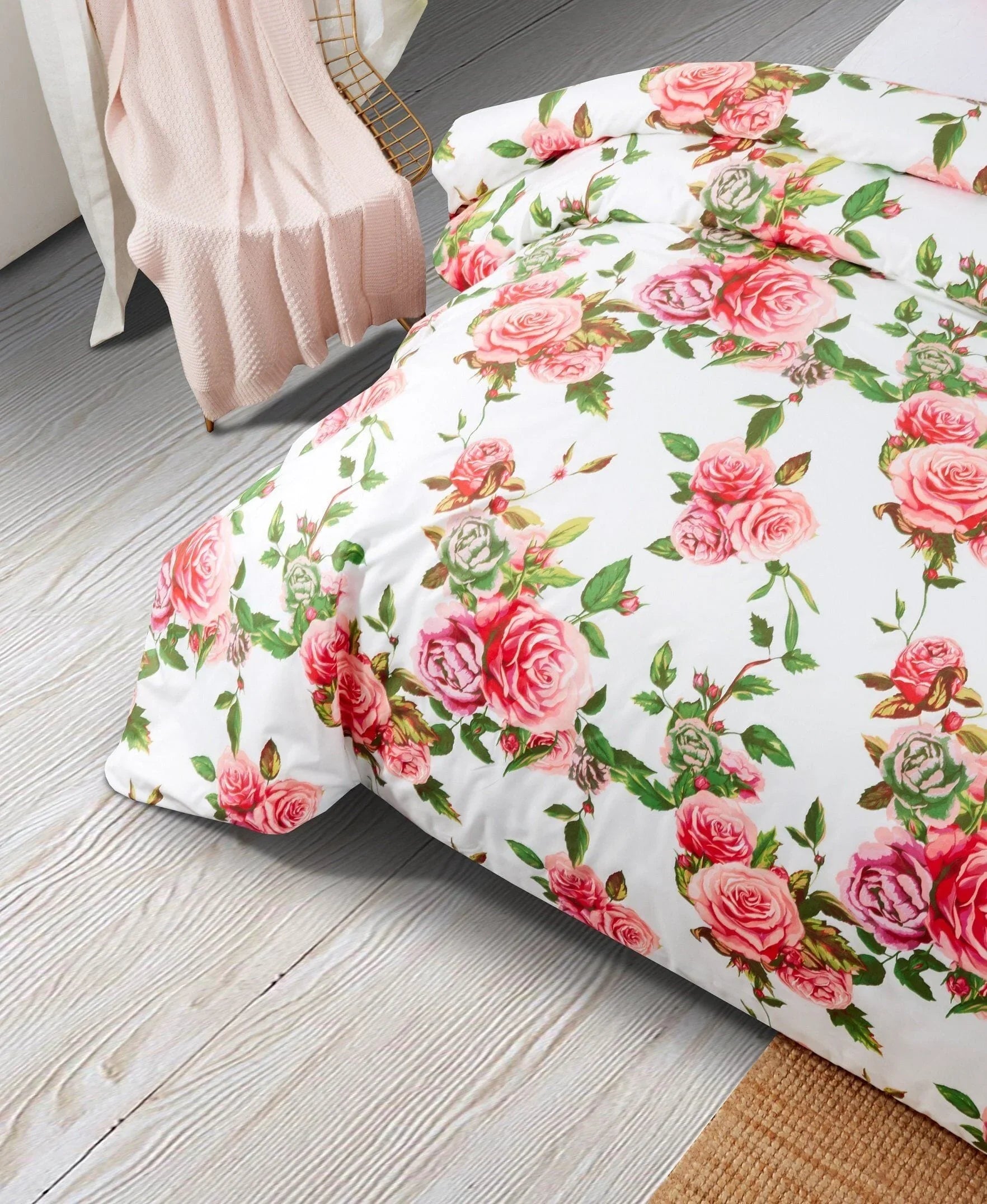 DaDa Bedding Romantic Roses Lovely Spring Pink Floral Duvet Cover Set w/ Pillow Cases (JHW-879) DaDalogy Bedding Collection