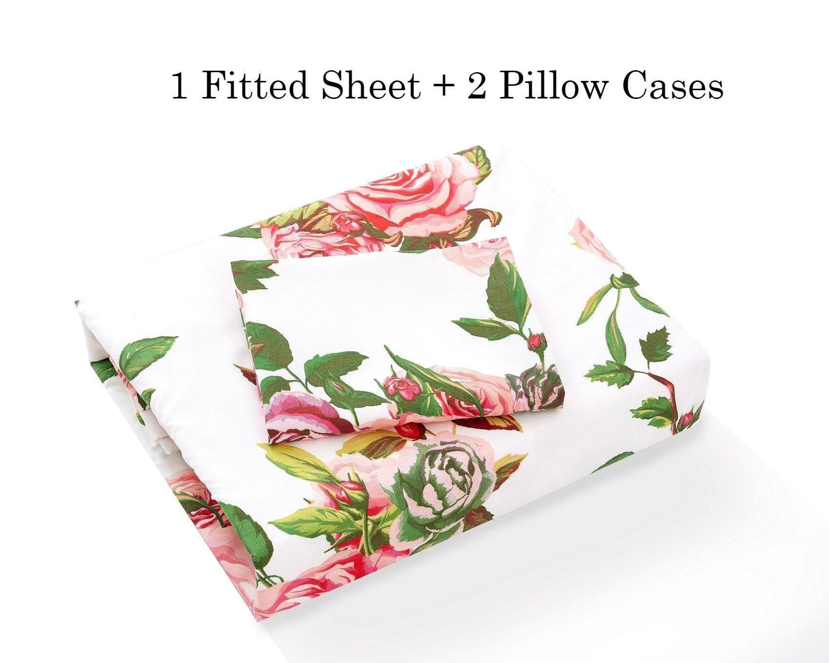 DaDa Bedding Romantic Roses Lovely Spring Pink Floral Fitted Bed Sheet w/ Pillow Cases (JHW879-Fitted) DaDalogy Bedding Collection