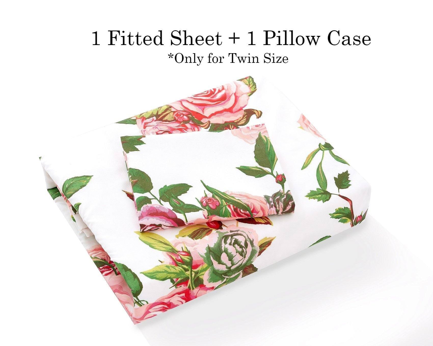 DaDa Bedding Romantic Roses Lovely Spring Pink Floral Fitted Bed Sheet w/ Pillow Cases (JHW879-Fitted) DaDalogy Bedding Collection