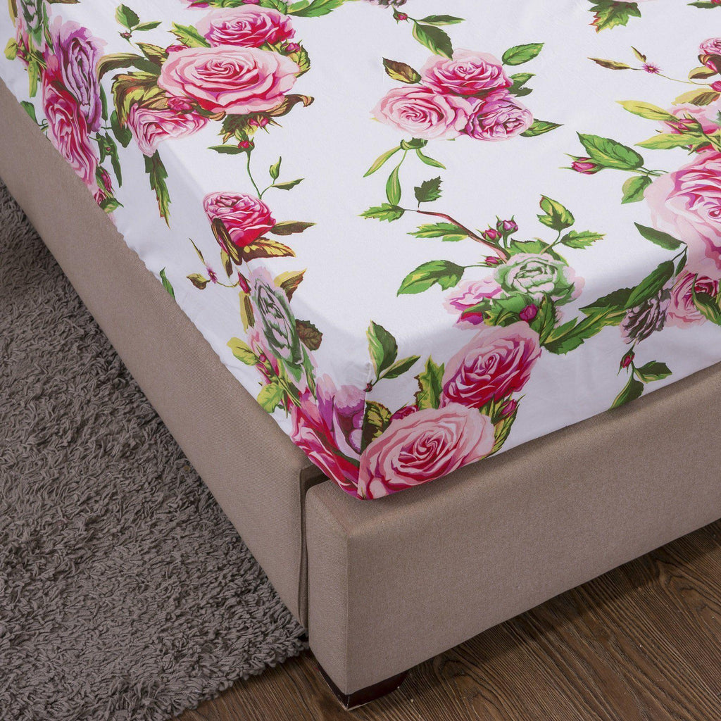 DaDa Bedding Romantic Roses Lovely Spring Pink Floral Fitted Bed Sheet w/ Pillow Cases (JHW879-Fitted) DaDalogy Bedding Collection