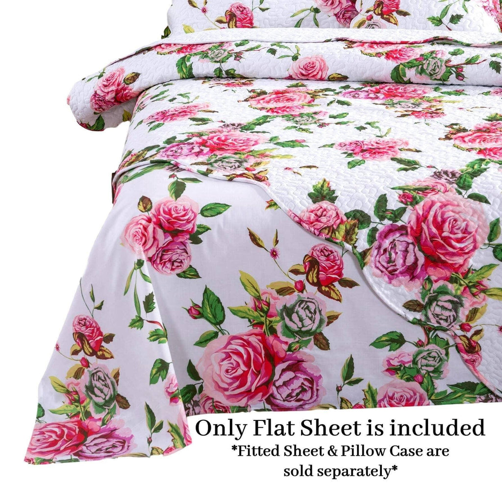 DaDa Bedding Romantic Roses Lovely Spring Pink Floral Garden Fitted & Flat Bed Sheet Set w/ Pillow Cases (JHW879) DaDalogy Bedding Collection