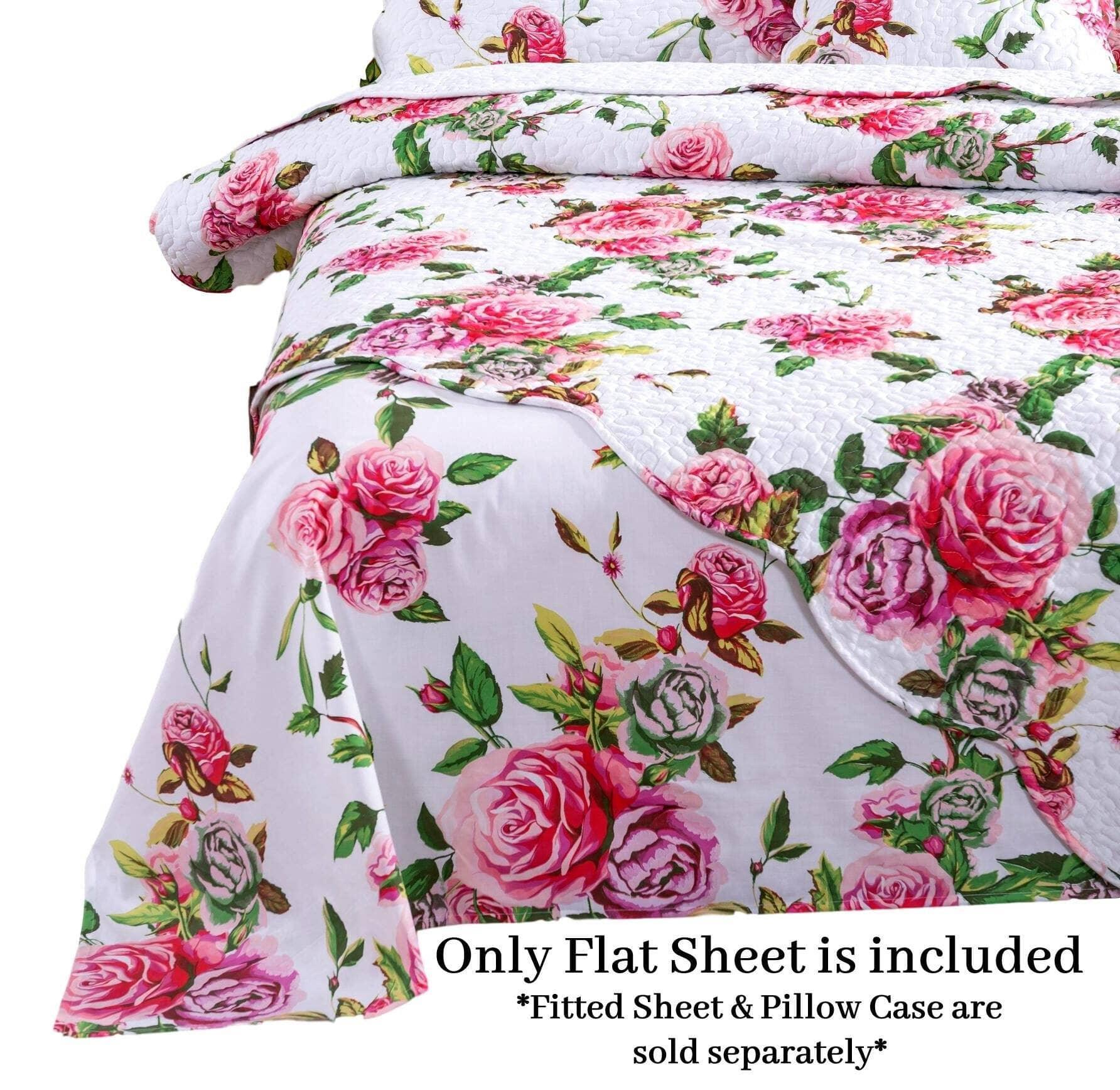 DaDa Bedding Romantic Roses Lovely Spring Pink Floral Garden Fitted & Flat Bed Sheet Set w/ Pillow Cases (JHW879) DaDalogy Bedding Collection