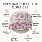 DaDa Bedding Romantic Roses Lovely Spring Pink Floral Quilted Scalloped Bedspread Set (JHW879) DaDalogy Bedding Collection