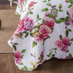 DaDa Bedding Romantic Roses Lovely Spring Pink Floral Quilted Scalloped Bedspread Set (JHW879) DaDalogy Bedding Collection