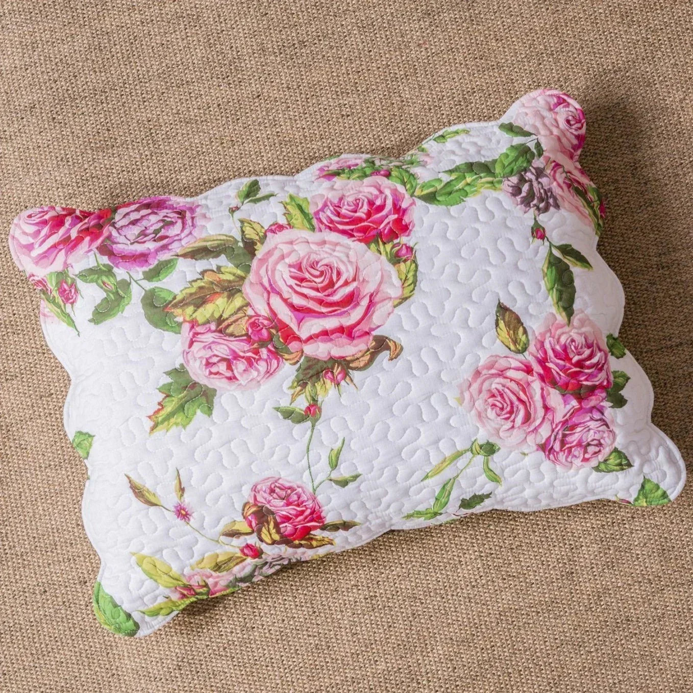 DaDa Bedding Romantic Roses Lovely Spring Pink Floral Quilted Scalloped Bedspread Set (JHW879) DaDalogy Bedding Collection