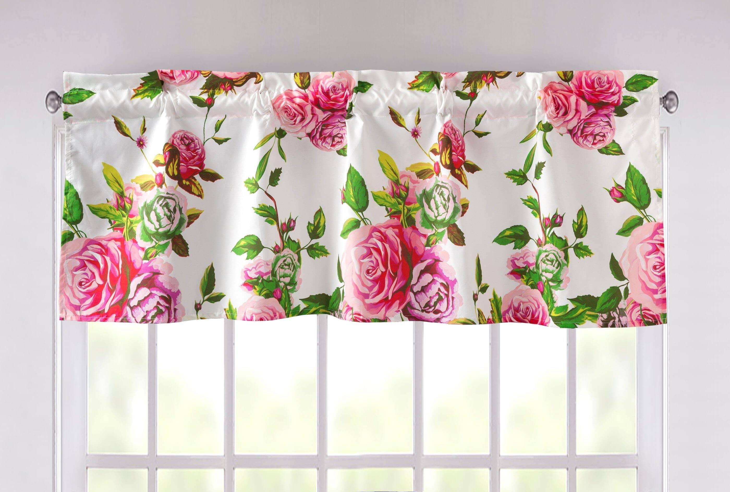 DaDa Bedding Romantic Roses Pink Floral Window Curtain Valance - 18" x 52" (JHW-879) DaDalogy Bedding Collection