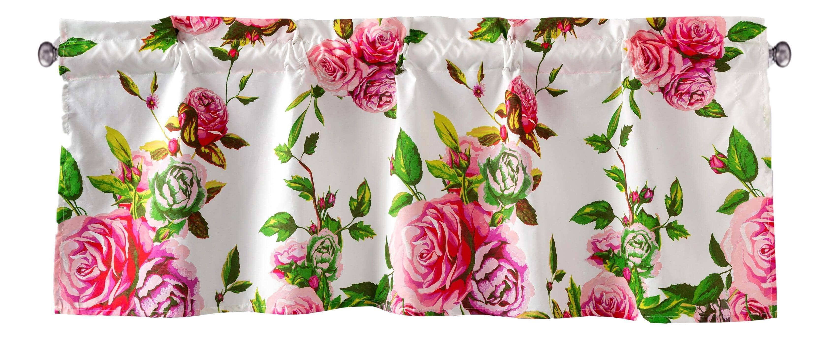 DaDa Bedding Romantic Roses Pink Floral Window Curtain Valance - 18" x 52" (JHW-879) DaDalogy Bedding Collection