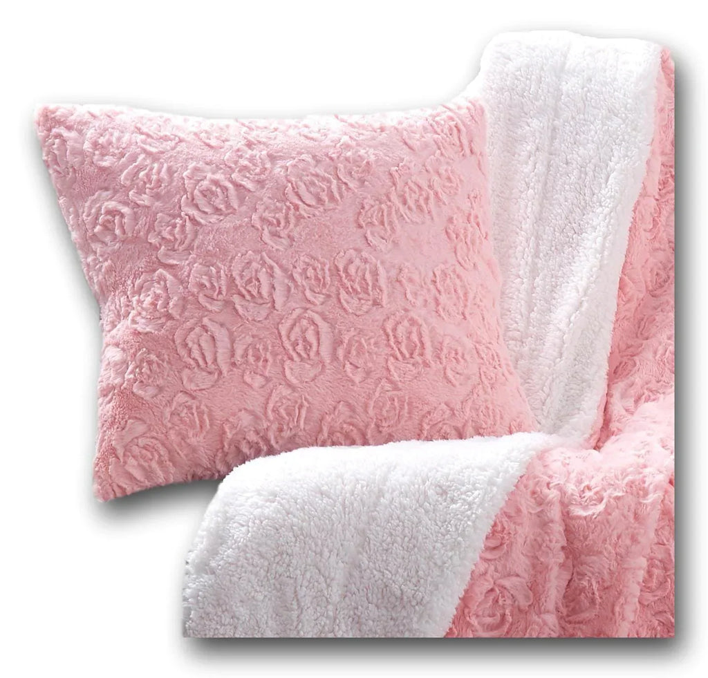 DaDa Bedding Rosey Pastel Blossom Pink Faux Fur Euro Throw Pillow Cover (171752) DaDalogy Bedding Collection