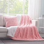 DaDa Bedding Rosey Pastel Blossom Pink Faux Fur Euro Throw Pillow Cover (171752) DaDalogy Bedding Collection