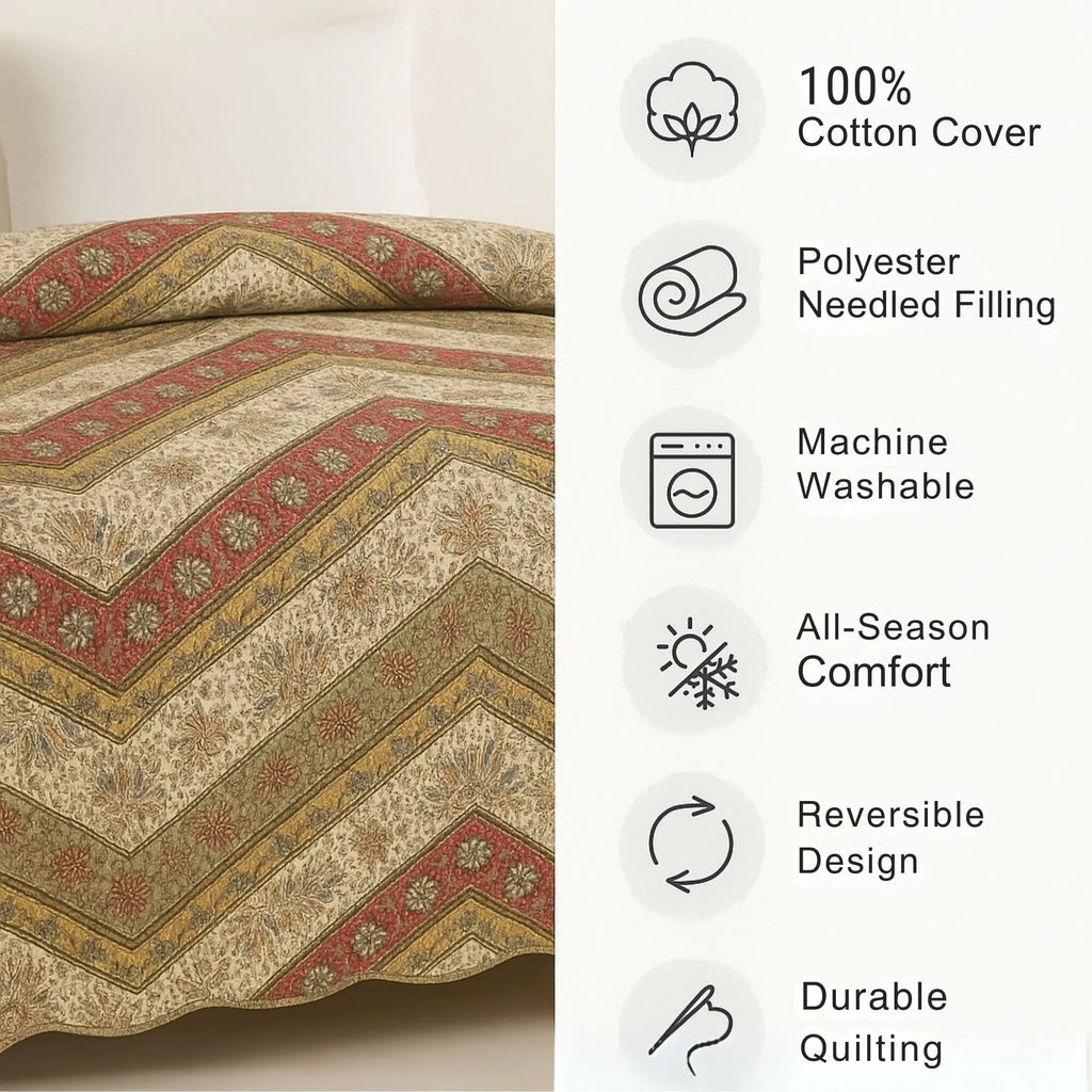 DaDa Bedding Rustic Bohemian Cranberry Sage Chevron Floral Bedspread Set (JHW-924) DaDalogy Bedding Collection