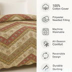 DaDa Bedding Rustic Bohemian Cranberry Sage Chevron Floral Bedspread Set (JHW-924) DaDalogy Bedding Collection