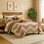 DaDa Bedding Rustic Bohemian Cranberry Sage Chevron Floral Bedspread Set (JHW-924) DaDalogy Bedding Collection