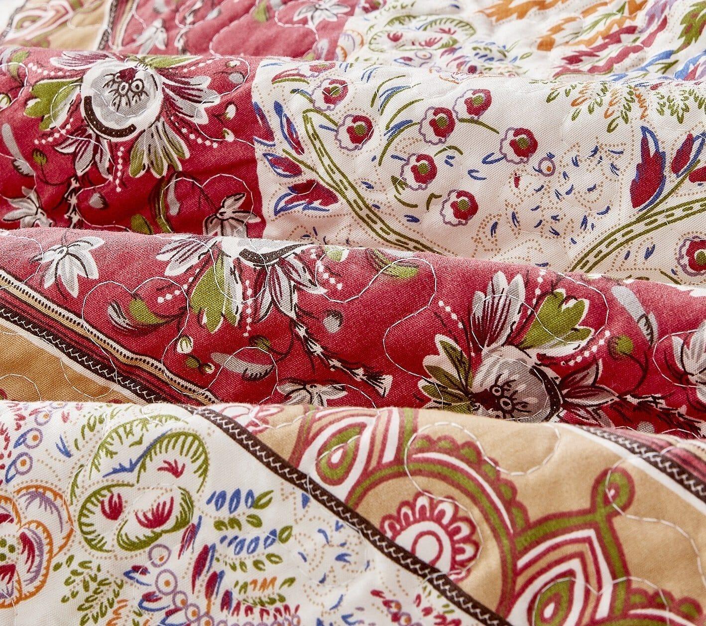 DaDa Bedding Rustic Bohemian Cranberry Sage Chevron Floral Bedspread Set (JHW-924) DaDalogy Bedding Collection
