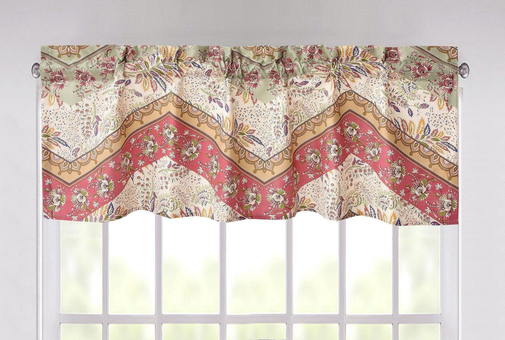 DaDa Bedding Rustic Cranberry Sage Chevron Floral Window Curtain Valance - 18" x 52" (JHW-924) DaDalogy Bedding Collection