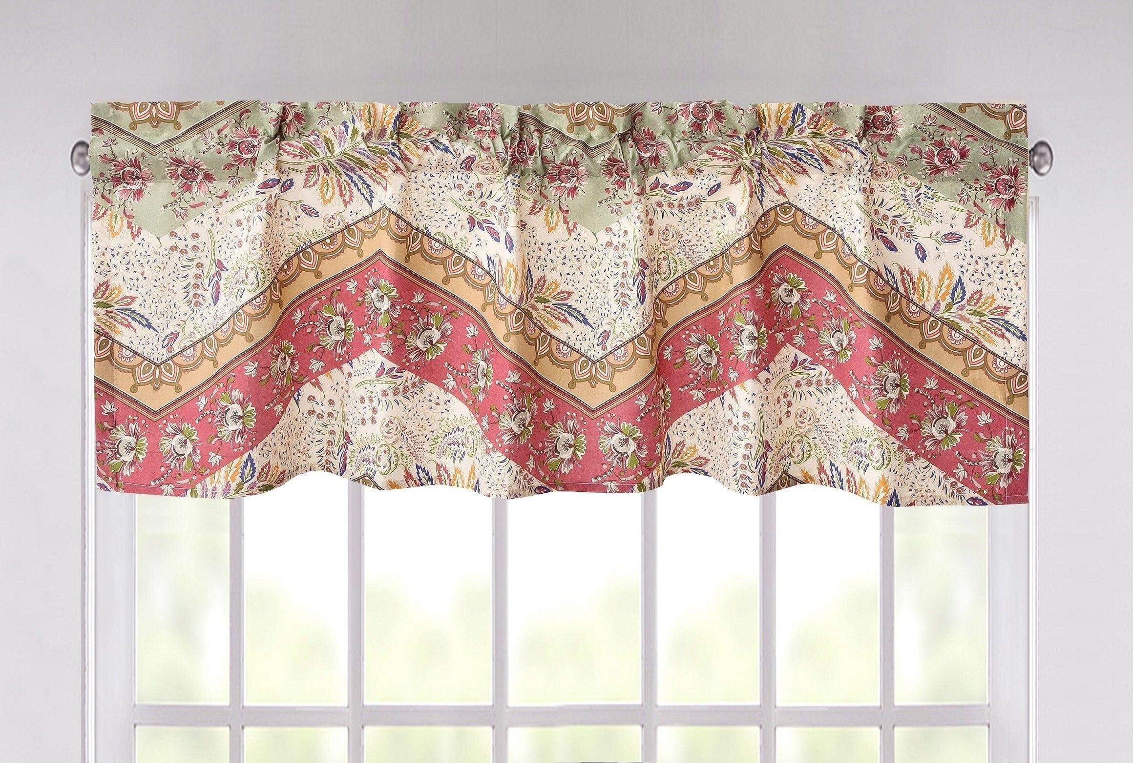 DaDa Bedding Rustic Cranberry Sage Chevron Floral Window Curtain Valance - 18" x 52" (JHW-924) DaDalogy Bedding Collection