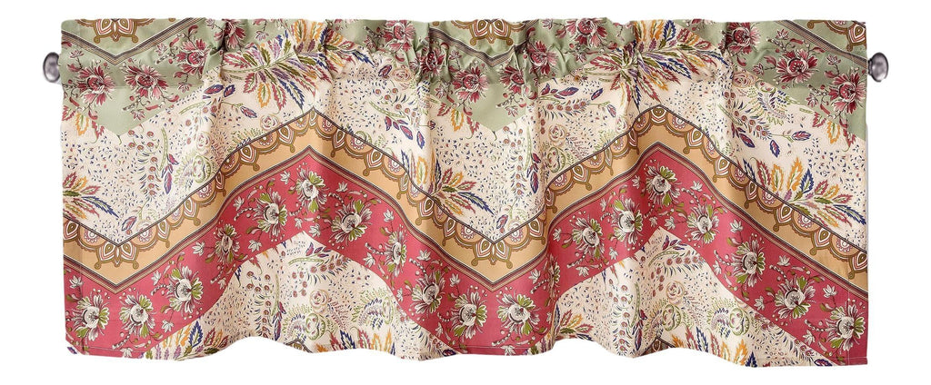 DaDa Bedding Rustic Cranberry Sage Chevron Floral Window Curtain Valance - 18" x 52" (JHW-924) DaDalogy Bedding Collection