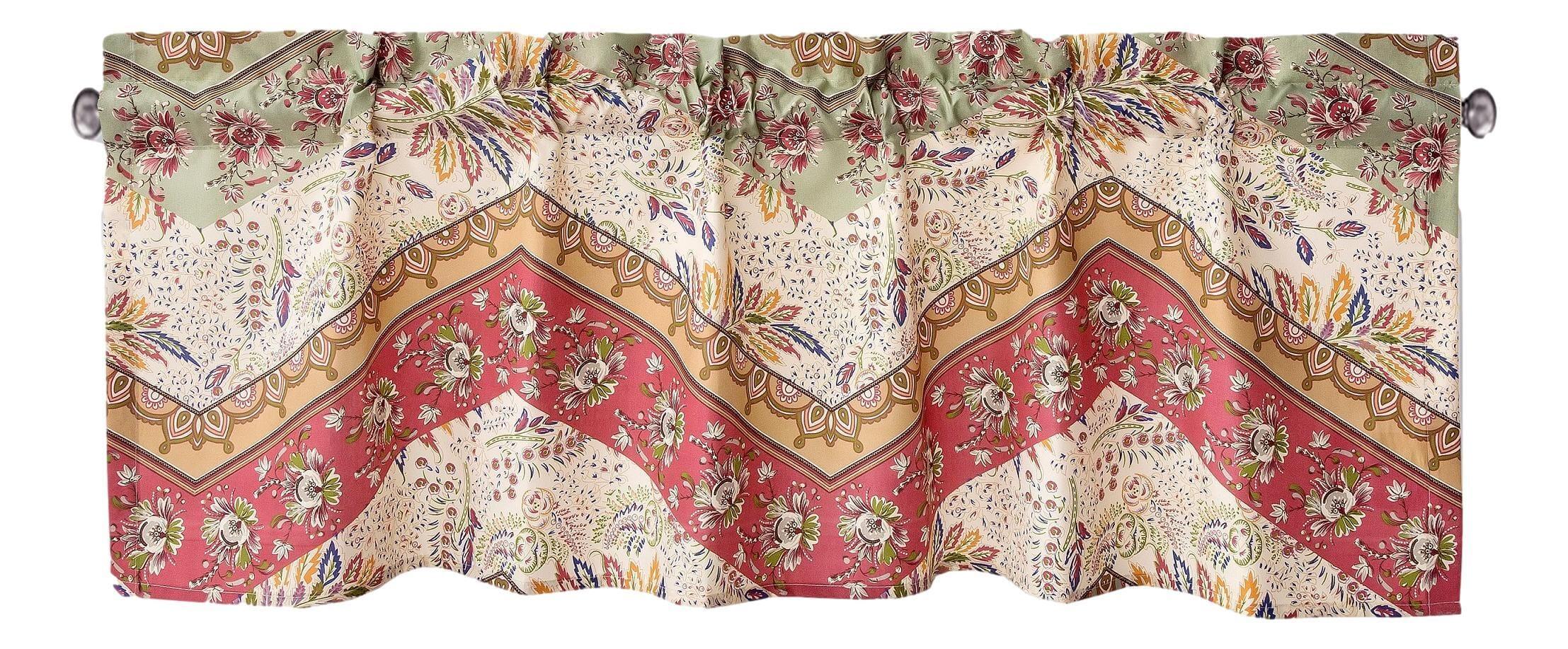 DaDa Bedding Rustic Cranberry Sage Chevron Floral Window Curtain Valance - 18" x 52" (JHW-924) DaDalogy Bedding Collection