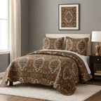 DaDa Bedding Rustic Earthy Cross Motif Folk Ogee Moroccan Scalloped Quilted Bedspread Set (JHW-944) DaDalogy Bedding Collection