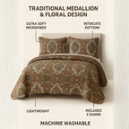 DaDa Bedding Rustic Earthy Cross Motif Folk Ogee Moroccan Scalloped Quilted Bedspread Set (JHW-944) DaDalogy Bedding Collection