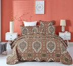 DaDa Bedding Rustic Earthy Cross Motif Folk Ogee Moroccan Scalloped Quilted Bedspread Set (JHW-944) DaDalogy Bedding Collection