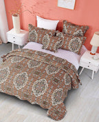 DaDa Bedding Rustic Earthy Cross Motif Folk Ogee Moroccan Scalloped Quilted Bedspread Set (JHW-944) DaDalogy Bedding Collection