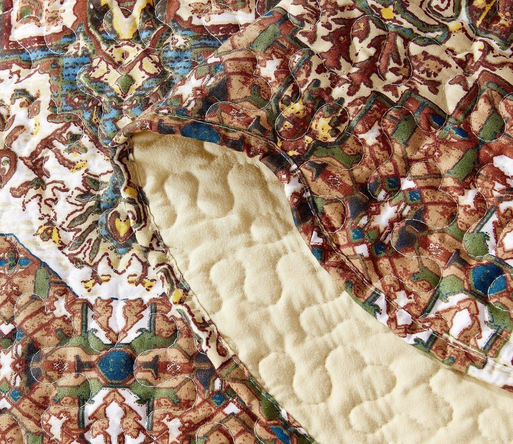 DaDa Bedding Rustic Earthy Cross Motif Folk Ogee Moroccan Scalloped Quilted Bedspread Set (JHW-944) DaDalogy Bedding Collection