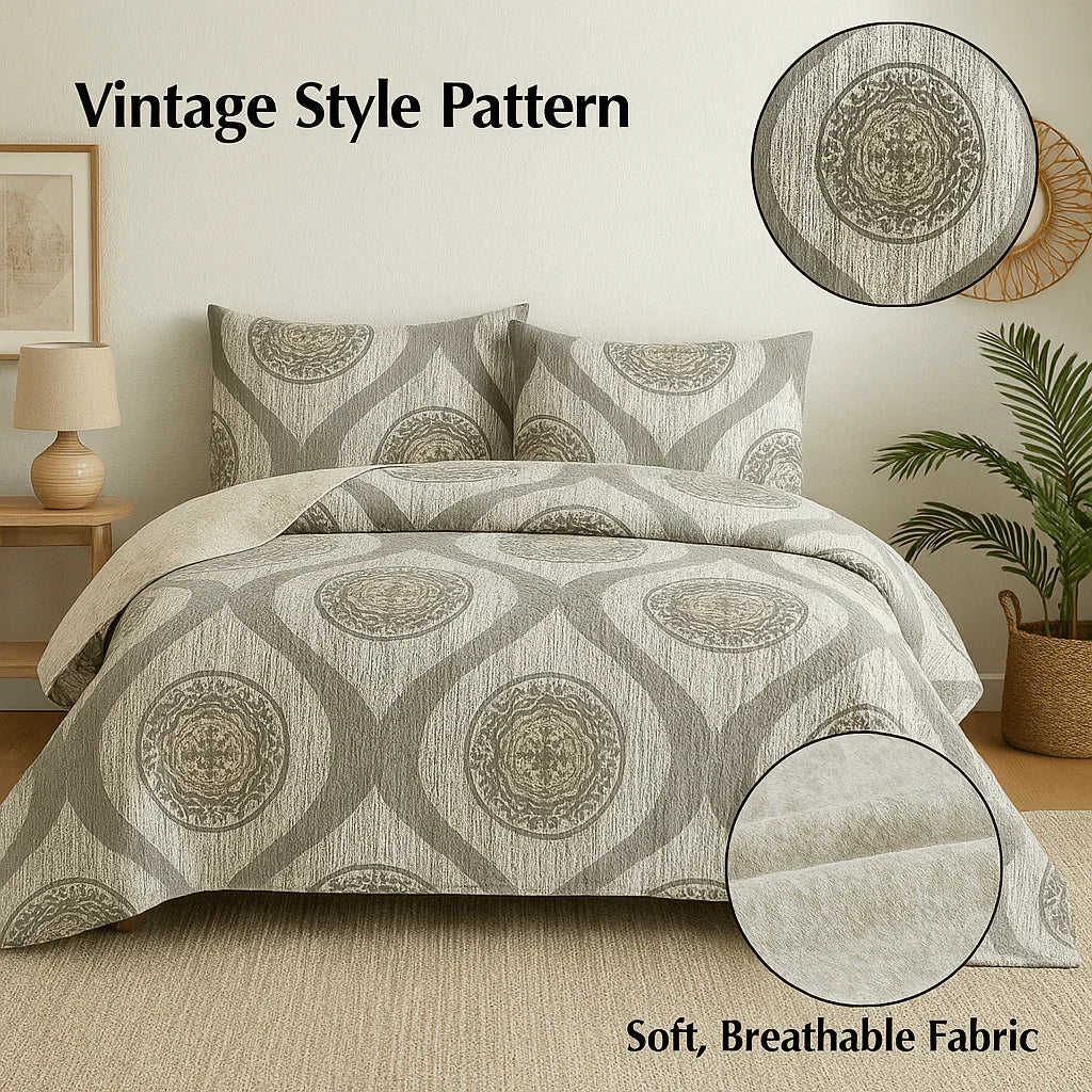 DaDa Bedding Rustic Grey Mosaic Distressed Medallion Reversible Quilted Bedspread Set (SD16299) DaDalogy Bedding Collection