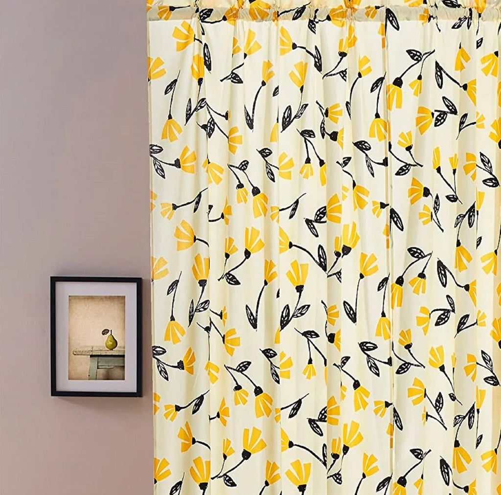 DaDa Bedding Set of 2 Botanical Floral Window Curtain Panels - Natural Semi Sheer Yellow Fleur Golden Orange Spring Time Tulips Straight Tailored Edge DaDalogy Bedding Collection